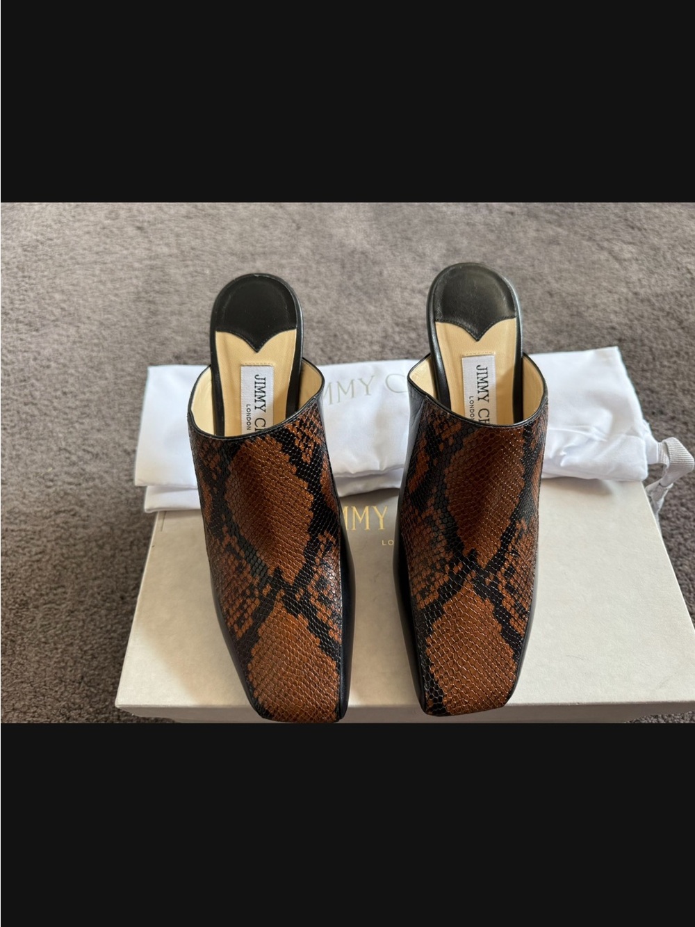 Jimmy Choo Brown and Black Snake-Print Slide Mules original - Picture 3 of 6